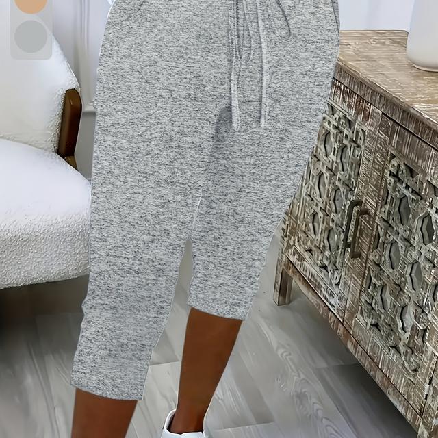 TEMU Plus Size, Women Plus Size Casual Elastic Waist Drawstring Pocket Capri Pants Solid Color Stretchy Lounge Trousers