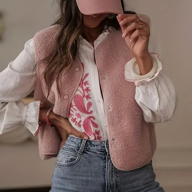 TEMU Plus Size - Plus Size - Ms. Vest Short Plush Versatile Vest Sleeveless Coat Loose Stylish Outerwear