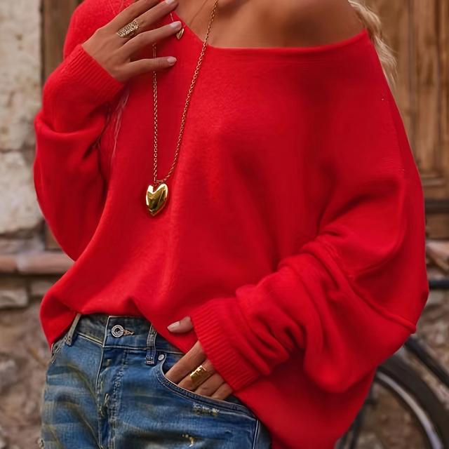 TEMU Pull-over Femme Grande Taille à Col V - Manches Longues, Couleur Unie, Décontracté et Élégant, Lavable en Machine, Haut pour Tenue Casual, Automne/Hiver, Pull Oversize, Texture Confortable