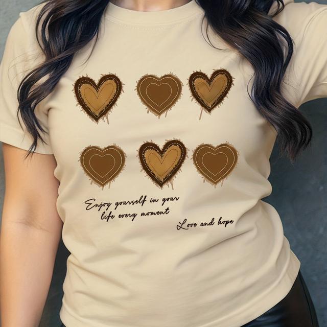 TEMU Camiseta casual elegante de moda para mujer, nueva, de manga corta, , con estampado de diseño de cuello redondo