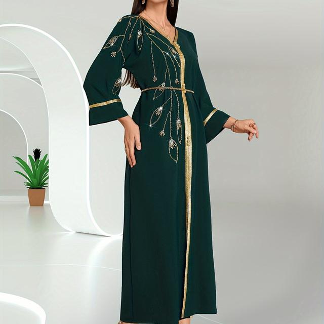 TEMU Peignoir décontracté à col en V avec ceinture vert foncé