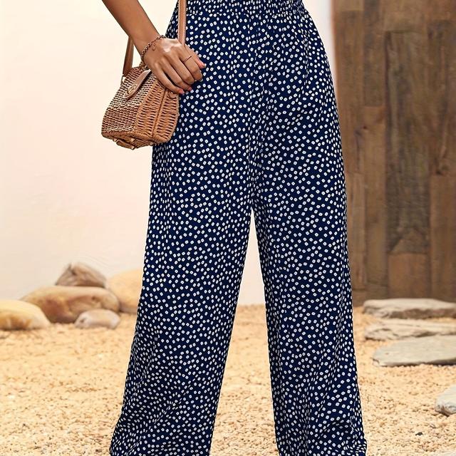 TEMU Pantalones de Talla Grande para Mujer, Estampado Floral, Corte Ancho y Diseño Holgado. Cómodos y Casuales, Hechos de 95% Poliéster y 5% Spandex. Ideales para , Verano y Otoño. Lavable a Máquina