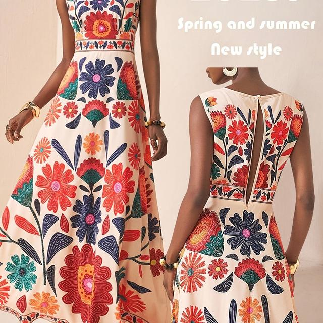 TEMU Women's Sleeveless Printed Maxi Dress