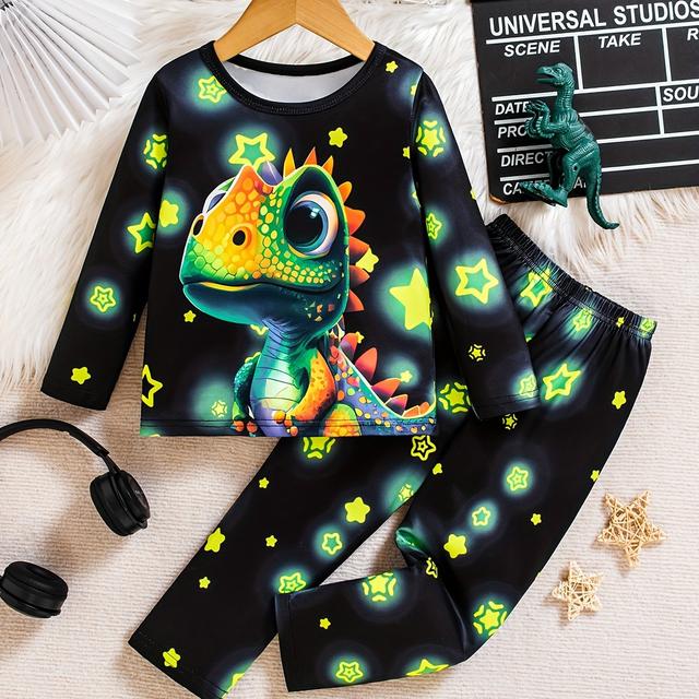 TEMU Ein niedliches, im Dunkeln leuchtendes, feuerfestes Dinosaurier-Set für Jungen und Mädchen, hergestellt aus weichem und bequemem Stoff, geeignet für Freizeitkleidung zu allen Jahreszeiten.