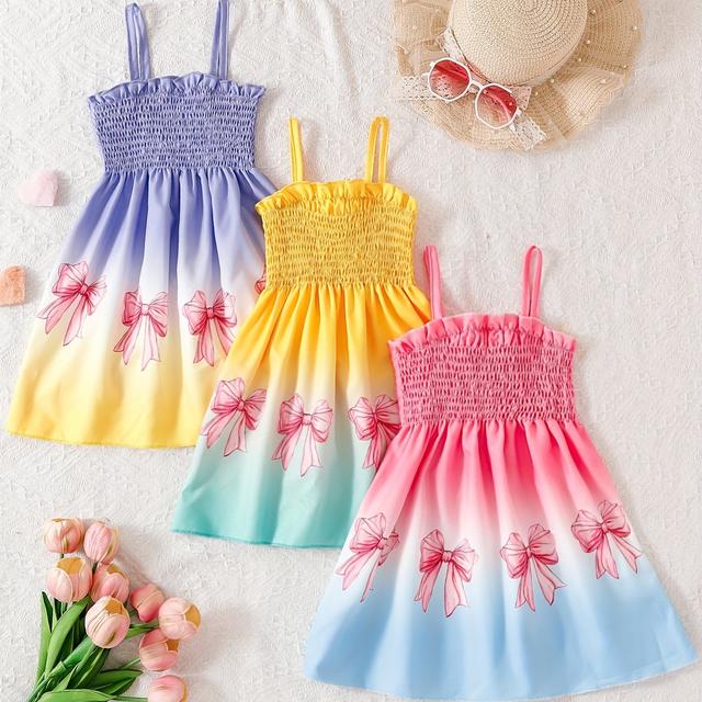 TEMU Conjunto de para bebé niña, vestido de color degradado con estampado de