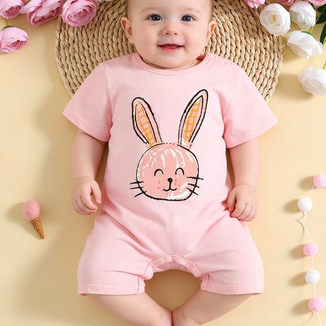 TEMU Bunny Short-sleeve Bodysuit For Babies, Perfect For Outdoor