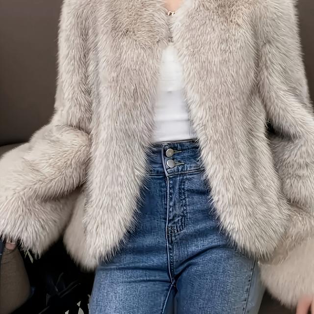 TEMU Neuer Herbst/Winter Bequemer Damen-Kunstfellmantel, Weicher Glatter Kunstfuchs-Manteljacke