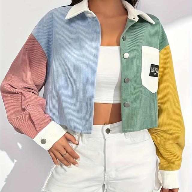 TEMU 엘리트의 우아한 칼라 숏 재킷 - 파스텔 블루/그린/옐로우/핑크/화이트, 가슴 포켓 & 트림, 봄/가을 레이어링용 숏 슬리브 , 캐주얼 또는 포멀 웨어 (싱글 버튼 클로저)