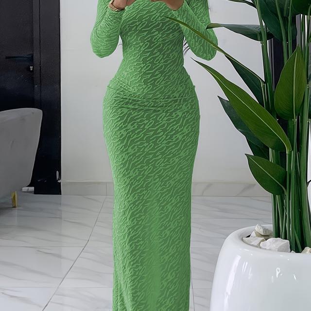 TEMU Robe de pour femmes - Taille plus, vert , coupe ajustée longue avec ourlet flottant, pour et bureau, lavable en machine, confortable, robe à enfiler, tenue formelle ou décontractée