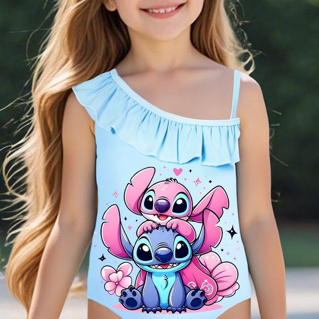 TEMU -xx26 Stitch Girls Swimsuit Pattern One-piece Swimsuit Girls Beach Clothing Shoulder