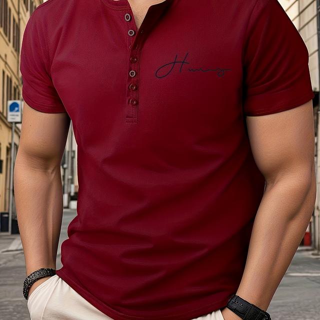 TEMU Camiseta Henley negra para hombre - Manga corta, cuello polo, estilo casual, transpirable y cómoda, camiseta de moda , ropa casual | Camiseta Henley | Ajuste
