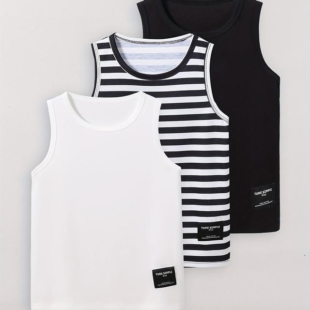 TEMU Boys' Stylish And Versatile Vests Available In A Set Of : White, Black, And Black-and-.