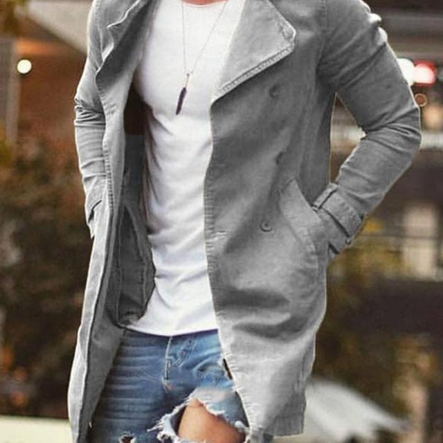 TEMU Abrigo Trench de Hombre con Solapa y Botones, Corte Entallado Mediano y Largo, Talla Grande | Chaqueta Casual, y Comodidad Primavera y Otoño 2025, Fibra, Color Sólido