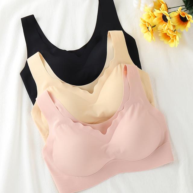 TEMU Háromrészes szett, női varrás nélküli vezeték nélküli széles vállpántos vékony egyrészes fix kúpú melltartó kényelmes légáteresztő összehúzott alsónemű női gyönyörű hátú melltartó