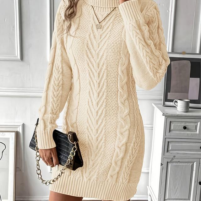 TEMU Modisches, , geripptes Kleid mit hohem Stehkragen für Herbst/Winter