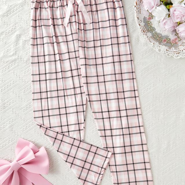 TEMU Жіночі штани для сну з картатим принтом та бантом