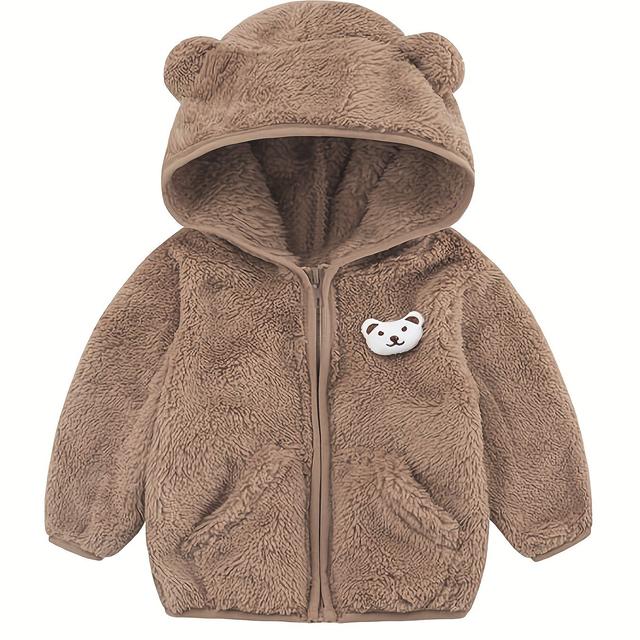 TEMU Boys' And Girls' European/ Spring, Autumn, Print Long-sleeve Solid Color Hooded Zip-up Jacket Children's Clothing