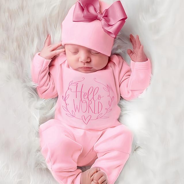 TEMU 2 Stück Neugeborenen-Fotografie-Outfit mit Body Mütze mit süßer großer Schleife, Langarm-Body-Set mit Stickerei für Babys