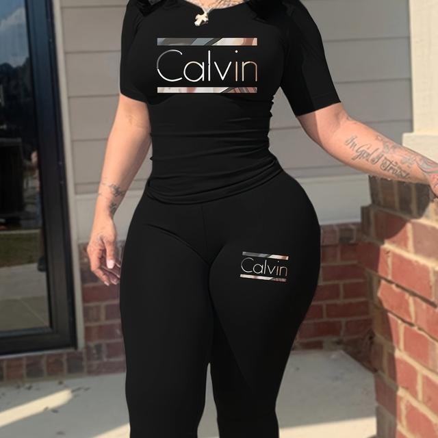 TEMU 4222c83 Barcode -border European And American Women's Slim Fit T-shirt Pants Short Sleeve Set