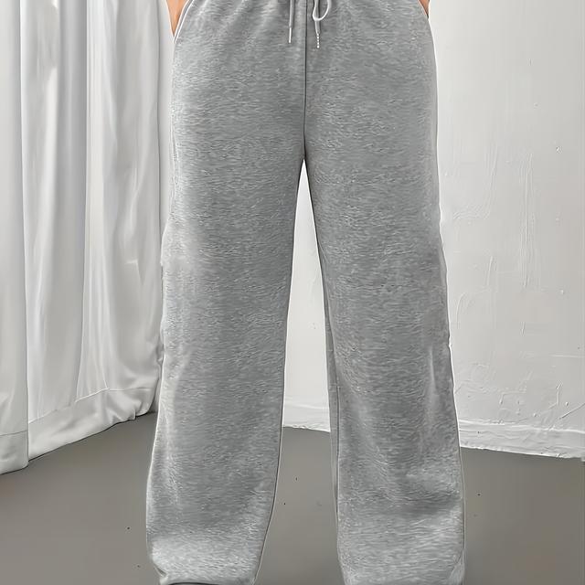 TEMU Women's Cozy Fleece-lined Sweatpants - Loose Fit Drawstring Joggers, Light Gray Heathered Fabric, Casual Sporty Pants For Fall & Winter