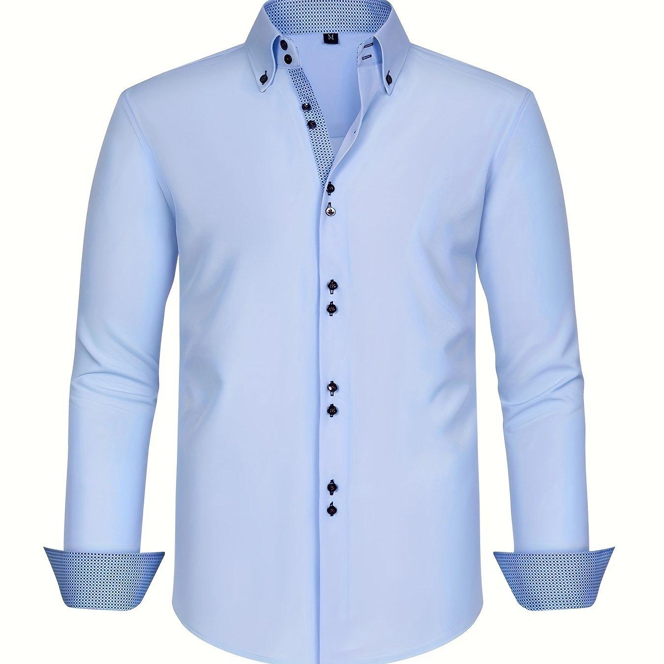 TEMU Men's Fashion Spring/autumn Dress Shirt, Light Business Long Sleeve -breasted Stretch Contrast Color Comfortable Breathable Moisture-wicking Top