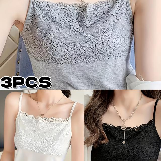TEMU 3pcs Of Lace Panel Camisoles, Comfortable Layering For All , Stylish New Designs, Elegant And Sexy, Versatile Women's Tops And Lingerie, A Wardrobe Essential