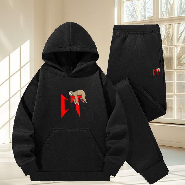 TEMU Conjunto moderno y casual con capucha para niños, ideal para otoño e invierno. una camiseta con capucha de manga larga y pantalones largos, con bolsillos y estampados. para usar a .