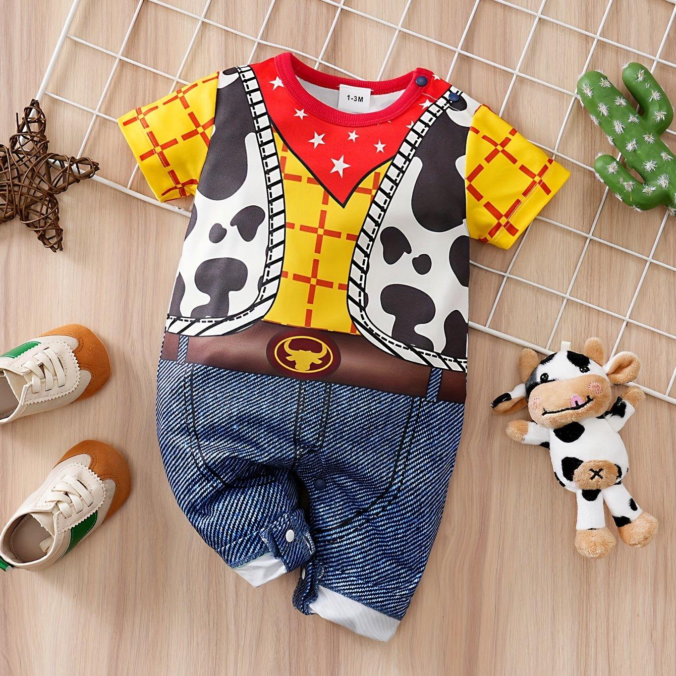 TEMU Mameluco de manga corta y pantalón largo estilo vaquero para bebés y niños pequeños, para exteriores