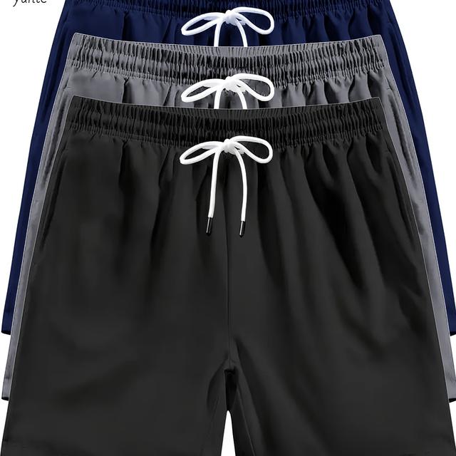 TEMU 3-color Pc Black Men's Casual Loose Sports Quick-dry Shorts With Elastic Waistband And Drawstring Fitness Training Shorts With Pockets Men's Lightweight Athletic Running Shorts