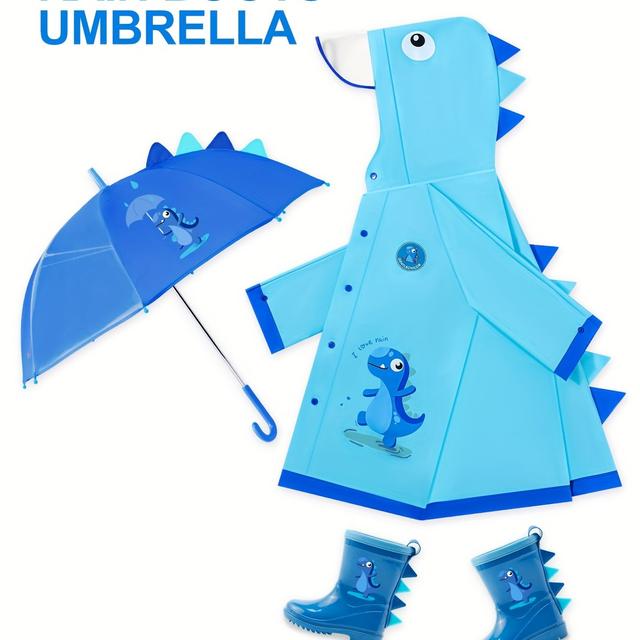 TEMU Kids' Soft And Comfortable Outdoor Thickened Raincoat For Boys And Girls -6 Years, Cute Eva Lightweight Rain Cape With 3d Tail Spikes