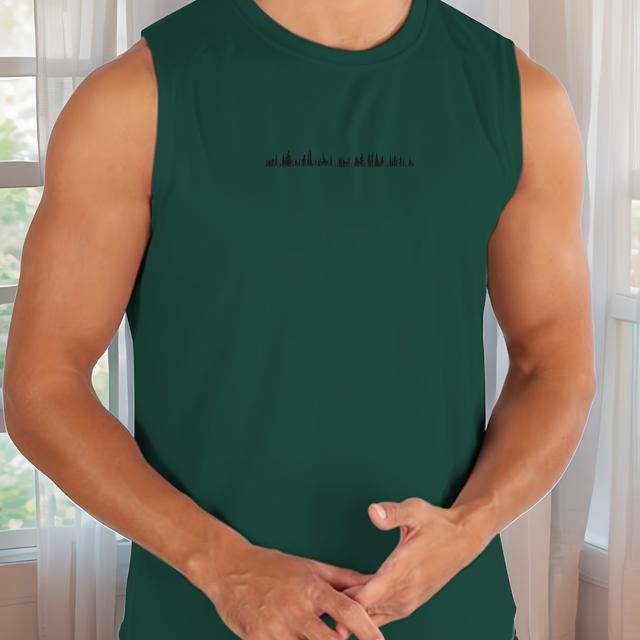 TEMU Men's Cotton Knit Fabric Crew Neck Top, Casual Loose Fit, Solid Color Sleeveless Shirt With Stretch, With Pattern, For Summer