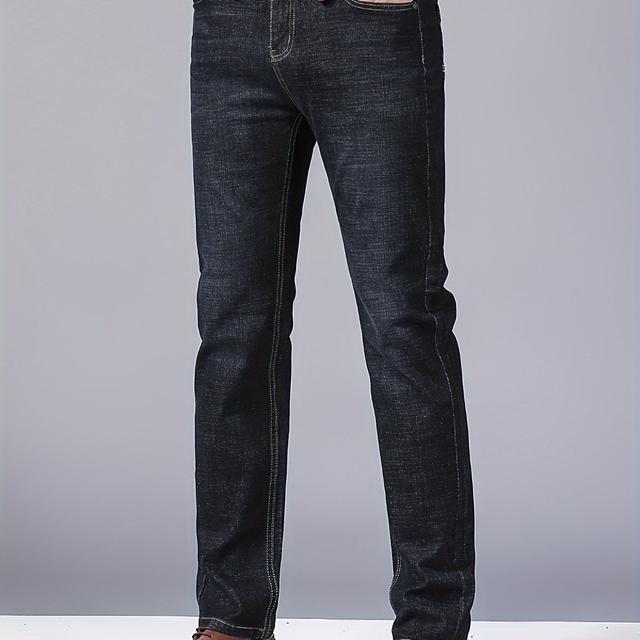 TEMU Plus Size Men' Denim Jeans - Sleek Business Casual, Stretch Fit, Durable & Fashion- With Embroidery Detail, Machine Washable - Ideal For Professional & Casual Attire, Plus Size