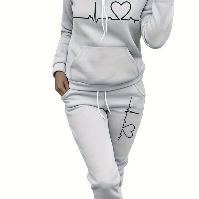 TEMU Conjunto Casual de Otoño e Invierno para Mujer: Sudadera con Capucha y Pantalones de Jogging con Estampado de Moda, Set de Dos Piezas