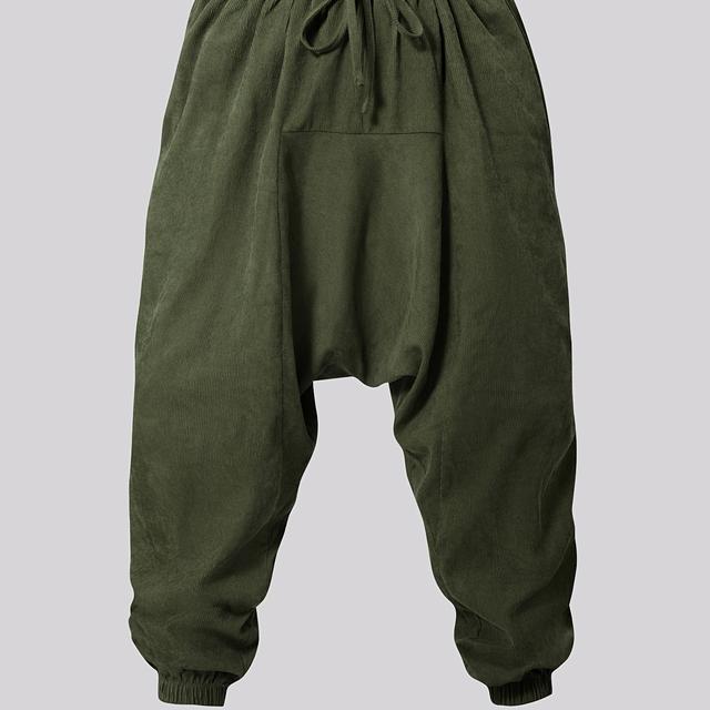 TEMU Men's Corduroy Harem Pants With Exaggerated Loose Fit, Featuring Pockets, In A Solid Color For A Trendy Streetwear Style