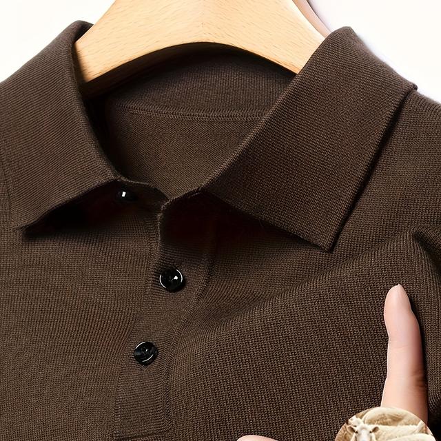 TEMU Autumn/winter Style Middle-aged Men's 420g Knitted Sweater, Lapel Pullover Long-sleeve Wool Cardigan Sweater