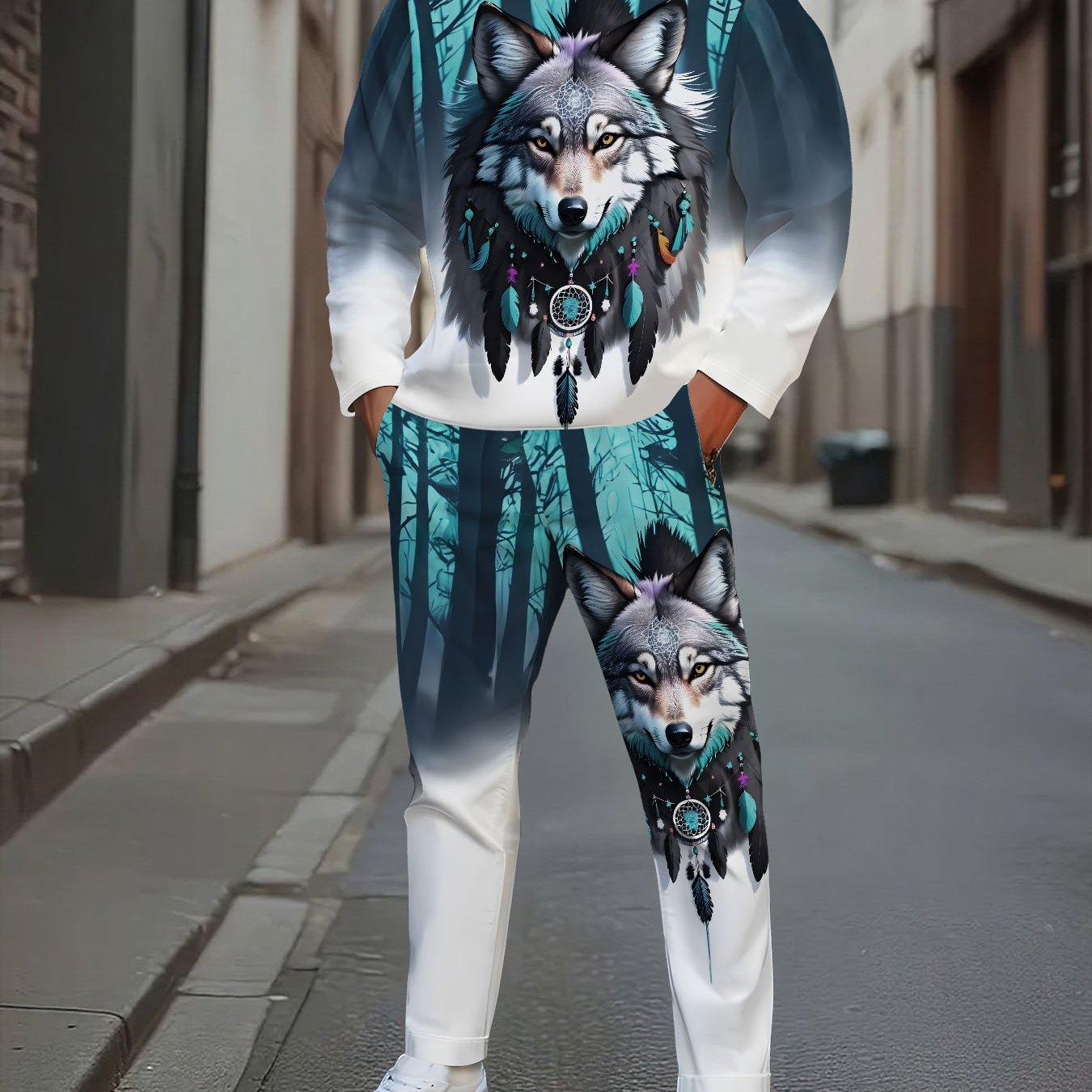 TEMU Men's Long Sleeve Sweatshirt And Pants Set, 2-piece Printed Crew Neck Long Sleeve Sweatshirt And Outdoor Casual Joggers Set For Autumn And Winter, Christmas Gift