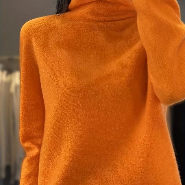 TEMU Sweter damski z wełny z golfem, długim rękawem, w jednolitym kolorze, dopasowany, z mikroelastycznej tkaniny, o regularnej długości - Modny element garderoby na jesień/zimę