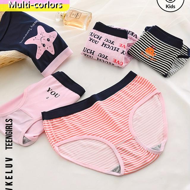 TEMU 10 Stück Mädchen-Dreieckslutscher, Streifenmuster, Atmungsaktives und Weiches Farbblock-Unterwäsche für alle Jahreszeiten, Wertpack in verschiedenen Farben