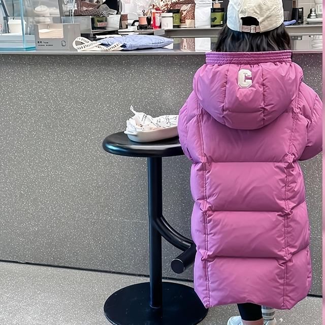 TEMU Gevoerde winterjas voor meisjes, nieuwe stijl voor middelgrote en oudere peuters, lange verdikte gewatteerde jas voor stijlvolle meisjes, warme vrijetijdskleding voor schoolgaande kinderen