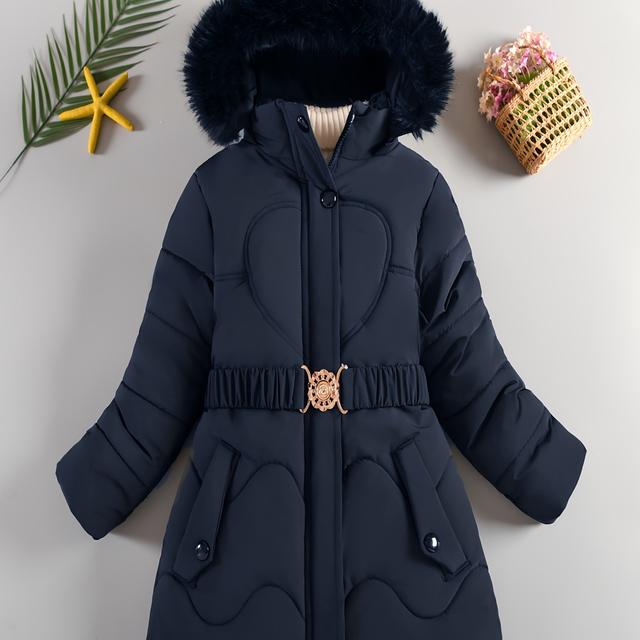 TEMU Girls' Fashion Thickened Big Heart Belted Jacket, Outdoor , 1pc