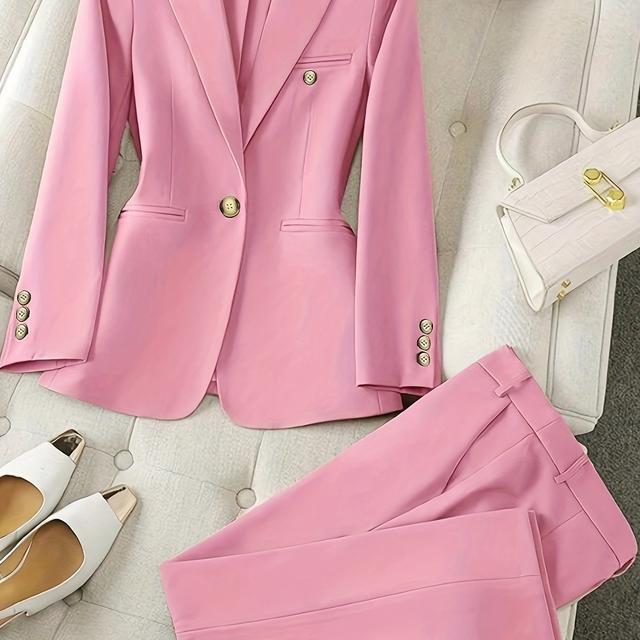 TEMU Self-designed Women's Casual Slim-fit Single-breasted Blazer And Pants Set For Autumn/winter Workwear