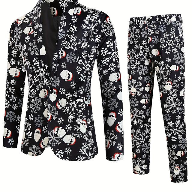 TEMU Fashion Casual Christmas Suit And Trousers Set, 2pcs