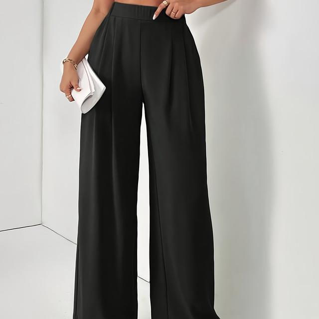 TEMU ไซส์พลัส - กางเกงขายาวแบบตรงสำหรับผู้หญิงไซส์พลัส - สีดำยืดหยุ่น สบายๆ ทุกฤดู ซักเครื่องได้ แฟชั่นสบายๆ ไม่ยืด