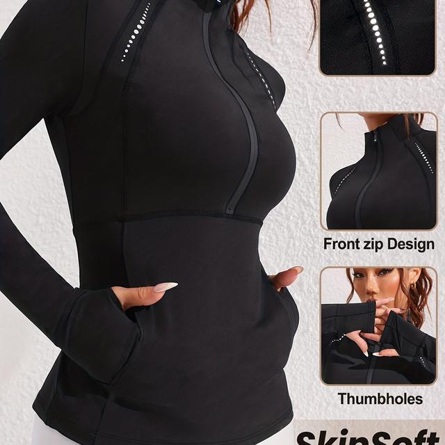 TEMU Dames hardloop- en sportjassen, veilig voor nachtelijk hardlopen, stijlvol en makkelijk voor dagelijkse winkeltochten, aansluitende tops die de figuur accentueren, met zakken