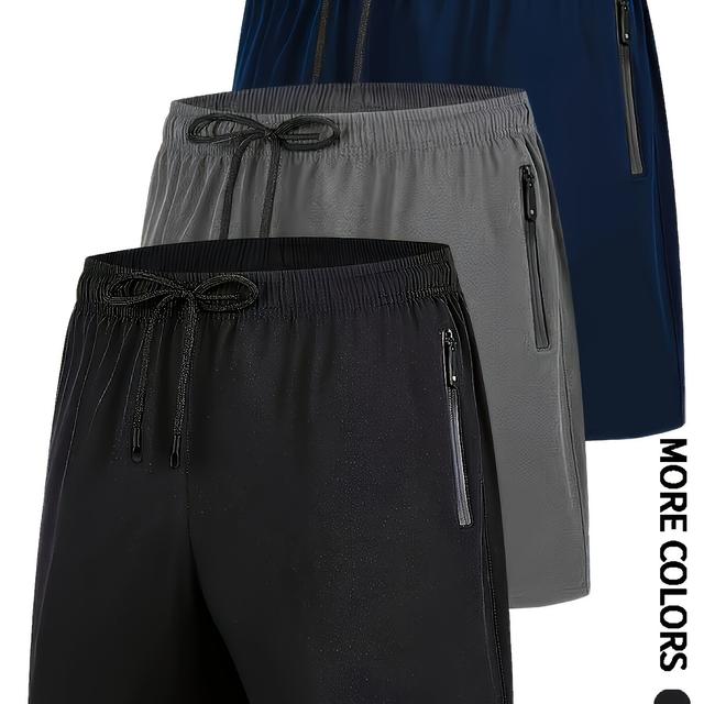 TEMU Men's Shorts Three-piece Set, Pack Of Three, Athletic Shorts, Running, Fitness, Cycling, Hiking, Swimming, Quick-drying, Breathable Stretch Shorts