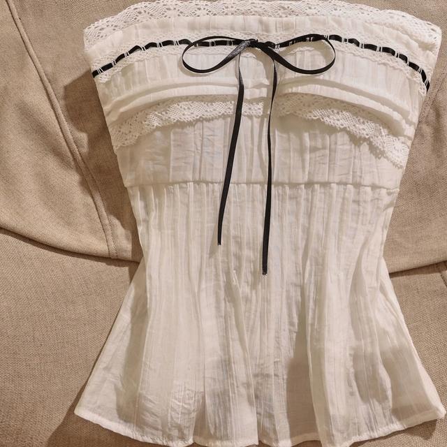 TEMU Damen Strapless Top für Frühling und Sommer mit Spitze und stilvollem schwarzen Schleifenband
