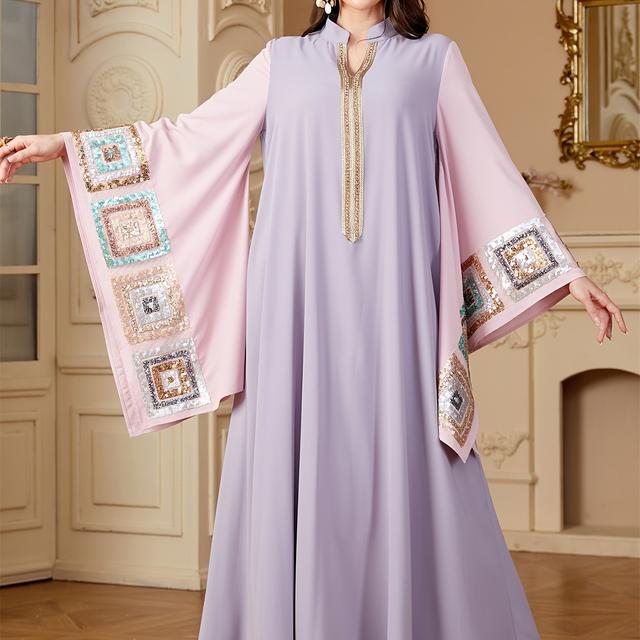 TEMU Ramadan-dubai Sequins Batwing Sleeve Long Dresses Stylish For Women Elegant Abaya Moroccan Clothing