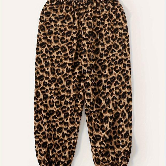 TEMU Girls' Spring And Summer Thin Harem Pants Leopard Print Unisex Ice Pants Tied Feet Beach Long Lantern Pants, For Outdoor