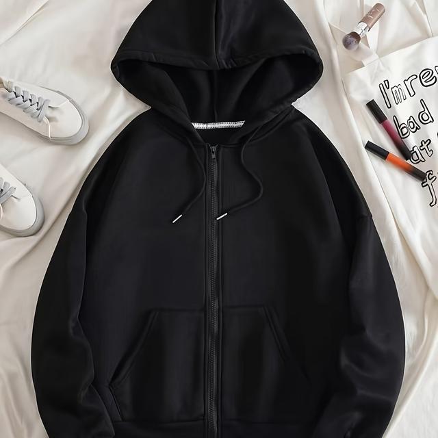 TEMU Women's Sports Hoodie Sweatshirt, Casual Zipper , Solid Color, Drawstring Hooded, Women's Activewar