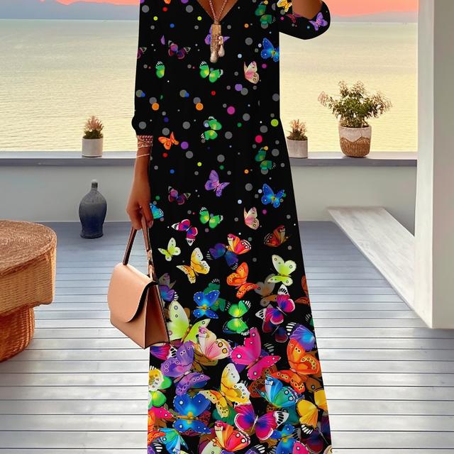 TEMU Robe Élégante à Imprimé Papillon 3D Manches 7/8 pour Femme Grande Taille